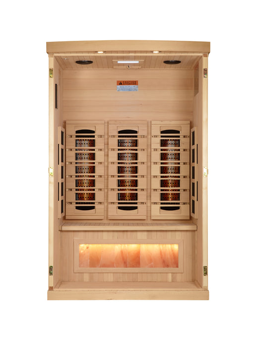 Golden Designs 2-Person Full Spectrum PureTech™ Near Zero EMF FAR Infrared Sauna with Himalayan Salt Bar