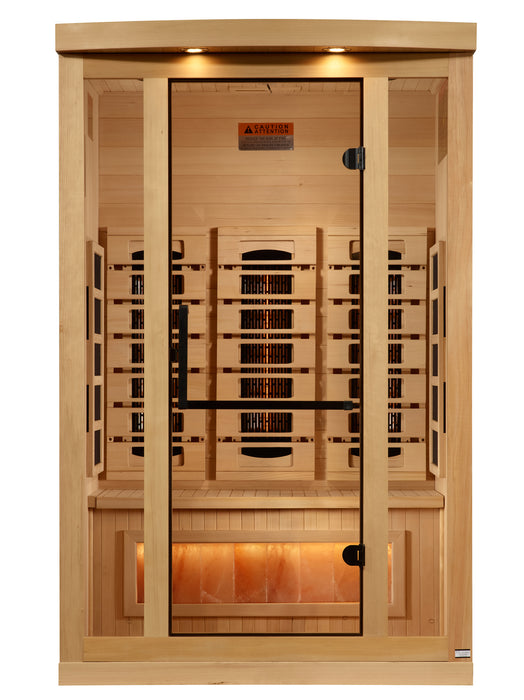 Golden Designs 2-Person Full Spectrum PureTech™ Near Zero EMF FAR Infrared Sauna with Himalayan Salt Bar