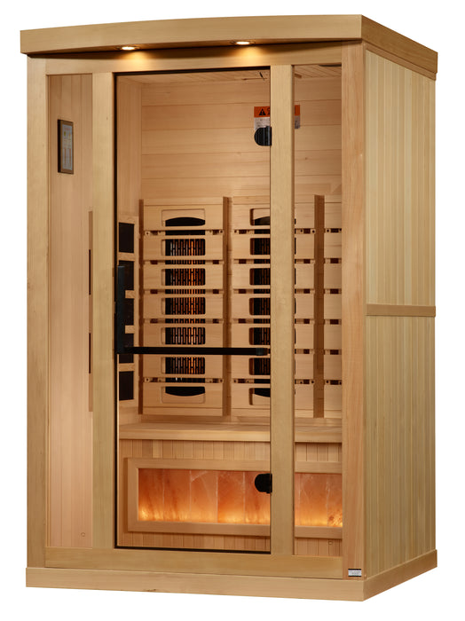 Golden Designs 2-Person Full Spectrum PureTech™ Near Zero EMF FAR Infrared Sauna with Himalayan Salt Bar