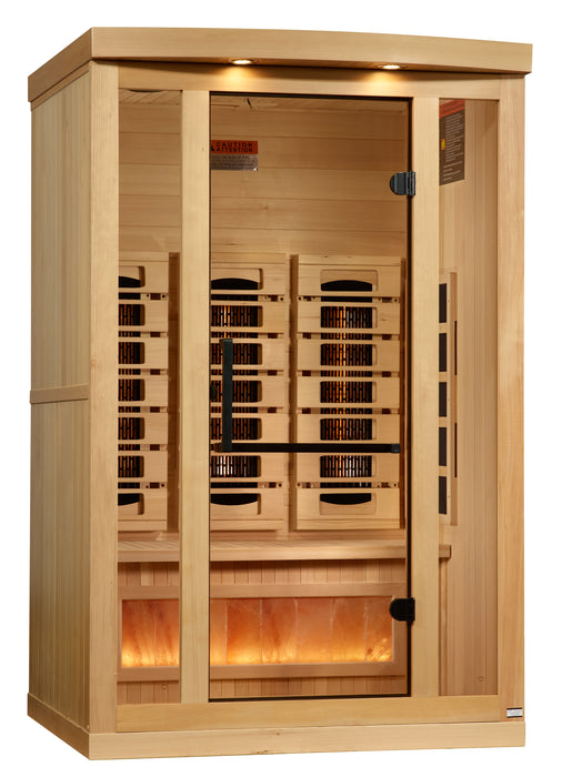 Golden Designs 2-Person Full Spectrum PureTech™ Near Zero EMF FAR Infrared Sauna with Himalayan Salt Bar