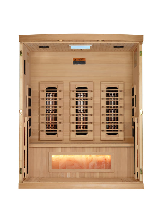 Golden Designs 3-Person Full Spectrum PureTech™ Near Zero EMF FAR Infrared Sauna with Himalayan Salt Bar