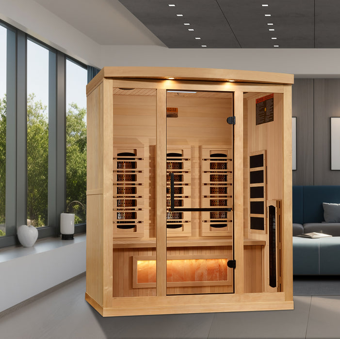 Golden Designs 3-Person Full Spectrum PureTech™ Near Zero EMF FAR Infrared Sauna with Himalayan Salt Bar