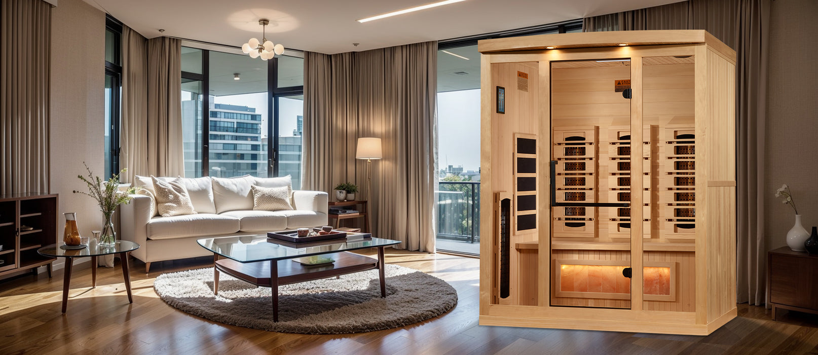Golden Designs 3-Person Full Spectrum PureTech™ Near Zero EMF FAR Infrared Sauna with Himalayan Salt Bar
