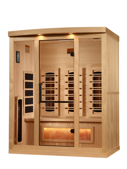 Golden Designs 3-Person Full Spectrum PureTech™ Near Zero EMF FAR Infrared Sauna with Himalayan Salt Bar