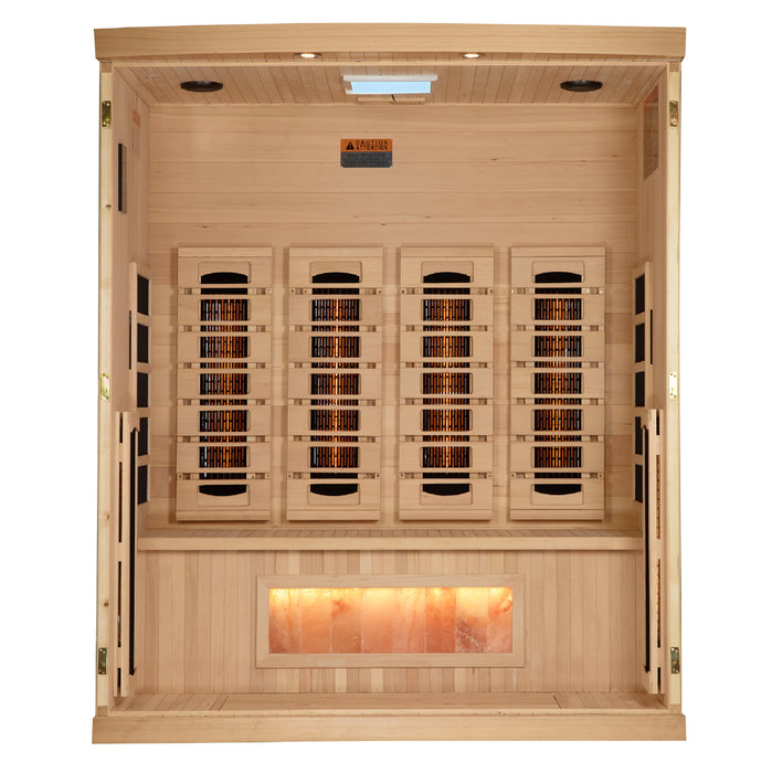 Golden Designs 4-Person Full Spectrum PureTech™ Near Zero EMF FAR Infrared Sauna with Himalayan Salt Bar