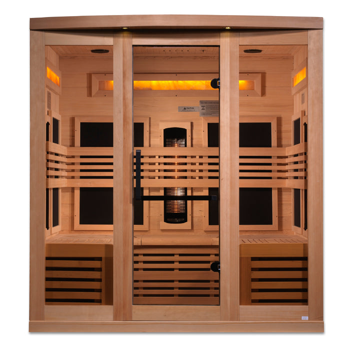 Golden Designs 6-Person Full Spectrum PureTech™ Near Zero EMF FAR Infrared Sauna with Himalayan Salt Bar