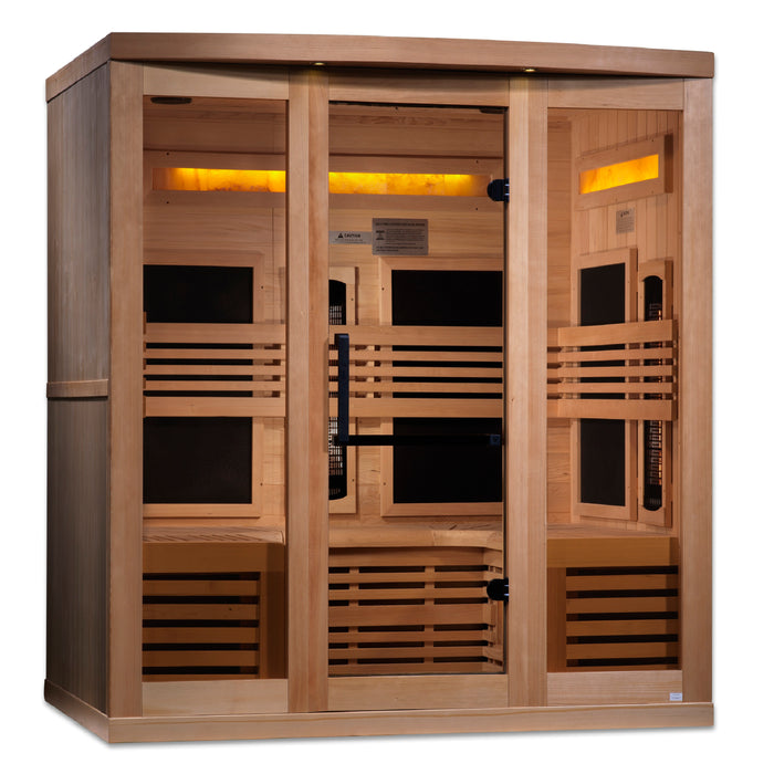 Golden Designs 6-Person Full Spectrum PureTech™ Near Zero EMF FAR Infrared Sauna with Himalayan Salt Bar