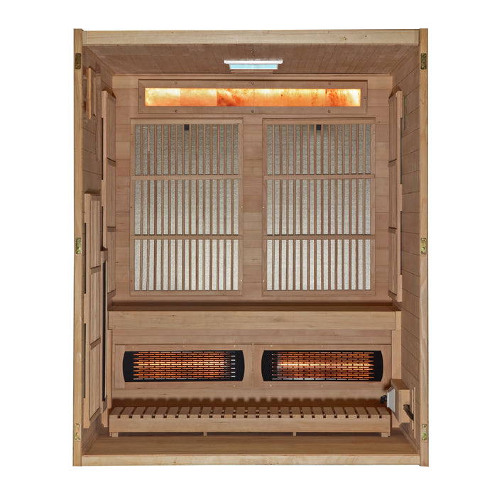 Golden Designs 2025 Soria 3 Person Hybrid Sauna (Indoor). Full Spectrum and Harvia Traditional Stove