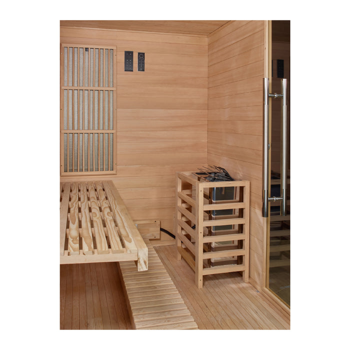 Golden Designs 2025 Soria 3 Person Hybrid Sauna (Indoor). Full Spectrum and Harvia Traditional Stove